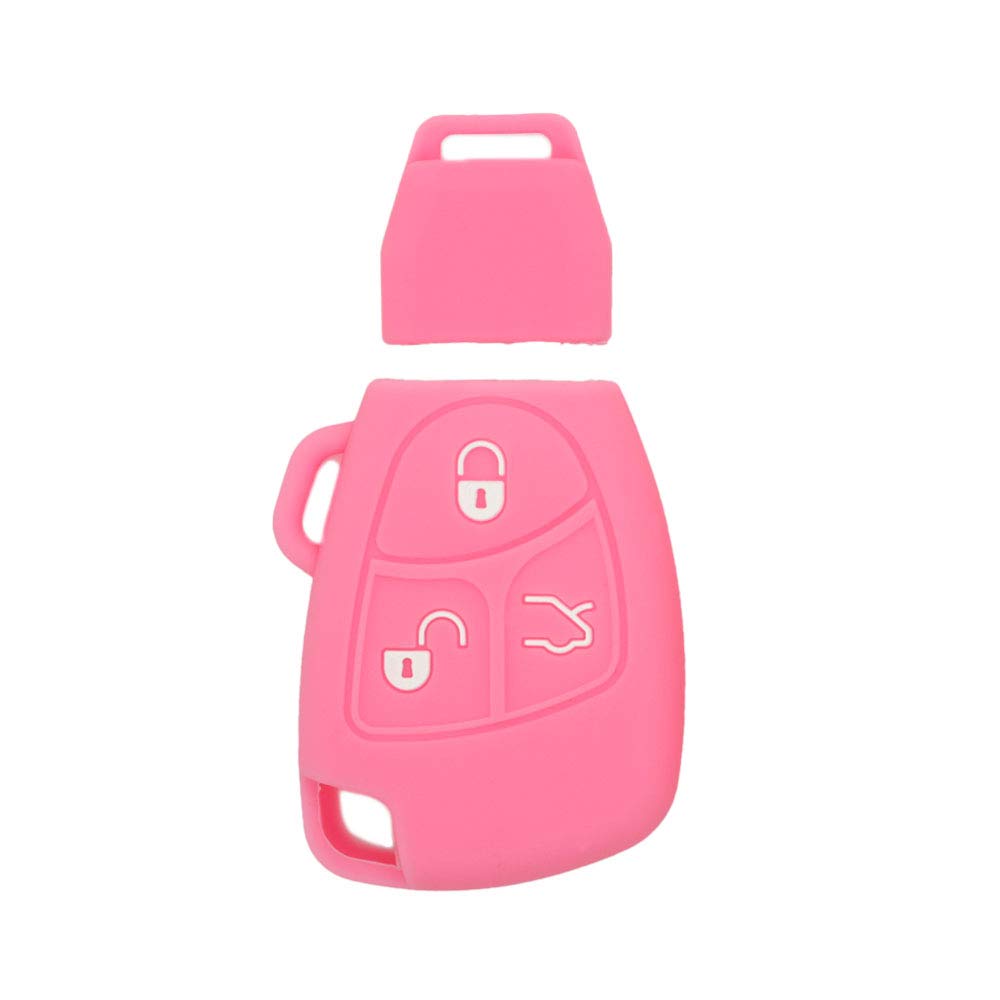 BROVACS Silicone Cover Protector Case Holder Skin Jacket Compatible with MERCEDES BENZ 3 Button Smart Remote Key Fob CV4956 Pink