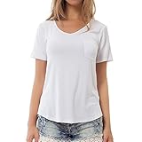 Women's Soft Cotton Tee Plain Wide V Neck T Shirt Short Sleeve Loose Tops Blouse Comfortable Undershirts