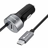 Type C Car Charger, iOrange-E 5.4A USB C Car Charger with 3.3ft Build-in Type C Cable for Nexus 6P, Nexus 5X, OnePlus 2, LG G5, HTC 10 and More USB Type C Devices, Black