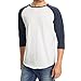 Men's Plain Baseball Athletic 3/4 Sleeve 100% Cotton Tee Shirt (Large, White/Navy)