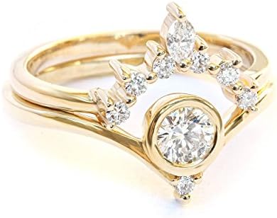 Bindi Unique Engagement Diamond Ring Set, Romi Unique Diamond Side Wedding Band