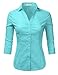 Doublju Basic 3/4 Sleeve Cotton Button Down Collared Shirts For Women With Plus Size