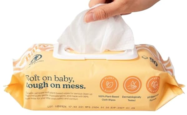 WIPEMATE EWG-VERIFIED PREMIUM BABY WIPES, 99% WATER-BASED, PLASTIC-FREE,...