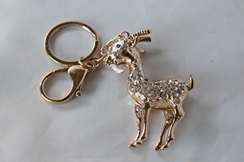Bejewelled Sheep Zodiac Goat Ram Key Chain Handbag Hanging Charm Lucky Feng Shui Protection (White)