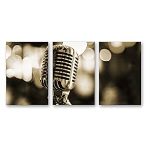 3 Piece Canvas Wall Art Microphone Canvas Prints Home Artwork Decoration for Living Room,Bedroom - 16"x24" x 3 Panels