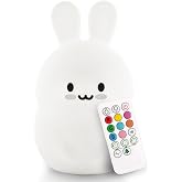 Lumipets Bunny Silicone Night Light for Kids, Squishy Lamp with Remote | Tap Control | Rechargeable 9-Color Changing | Nursery Nightlight for Boys &amp; Girls | Portable Animal Lamp | USB Cord Included