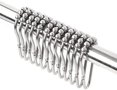HAUTALL Shower Curtain Rings & Hooks - 100% Stainless Steel Rust-Resistant No Magnetic Wide Curtain Rings for Bathroom Shower Rod Curtains Set of 12 (Chorme)