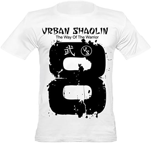 Urban Shaolin mens Lucky Number 8 Japanese Inspired Fitted T Shirt, Small, White