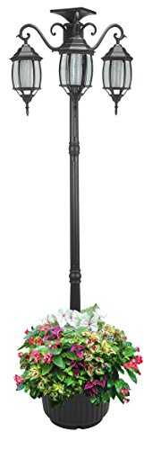 Sun-Ray 312013 Madison 3-Head Solar LED Lamp Post and Planter, 7 ft, Black, Batteries Included