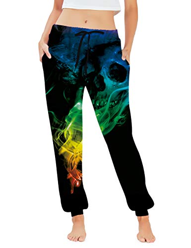 Belovecol Teens Boys Girls Running Sweatpants Skull 3D Print Graphic Colorful Smoke Jogging Pants Long Trousers Casual Black S