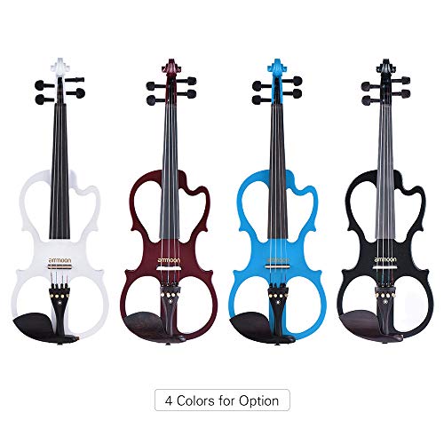 VE-201 Full Size 4/4 Solid Wood Silent Electric Violin Fiddle Maple Body Ebony Fingerboard Pegs Chin Rest Tailpiece with Bow Hard Case Tuner Headphones Rosin Audio Cable Extra Strings Burgundy