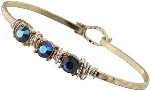 Hammered Gold Wire Wrapped Rhinestone Latch Bracelet - Lavender