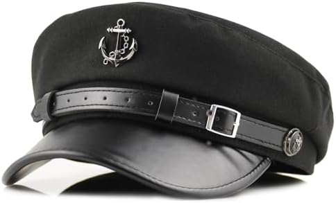 SDdPulse Patent Leather Cap Ladies Black Sailor Hat Woman Captain