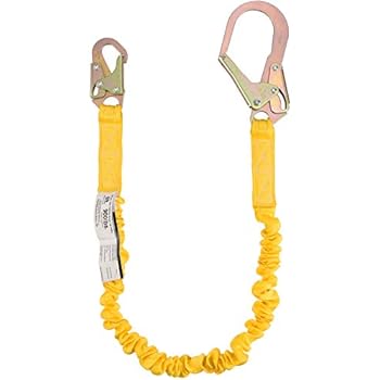 WELKFORDER Single Leg 6-Foot Fall Protection Internal Shock Absorbing Stretchable Safety Lanyard with Snap & Rebar Hook Connectors ANSI Complaint