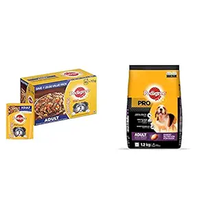 Pedigree Adult Wet Dog Food, Grilled Liver Chunks Flavour in Gravy with Vegetables, 15 Pouches ( 15 X 70 g ) & PRO Expert Nutrition Adult Small Breed Dogs (9 Months Onwards) Dry Dog Food, 1.2kg Pack