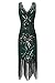 Metme Women's 1920s V Neck Beaded Fringed Gatsby Theme Flapper Dress for Prom,Green,Medium