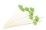 PuTwo Cocktail Picks Handmade Bamboo Toothpicks 100ct 4.7” Green Leaves