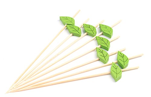 PuTwo Cocktail Picks Handmade Bamboo Toothpicks 100ct 4.7” Green Leaves
