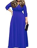 POSESHE Womens Plus Size Solid V-Neck Rayon Full-Length Sweep Maxi Dress Navy Blue 3X