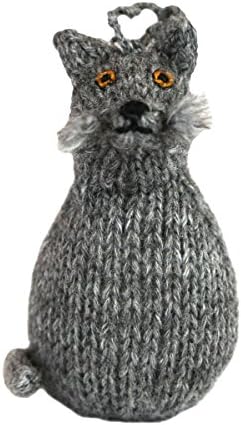 Alpaca Blue Russian Kitty Cat Ornament - Grey Color - Fair Trade - Hand Knit In Peru