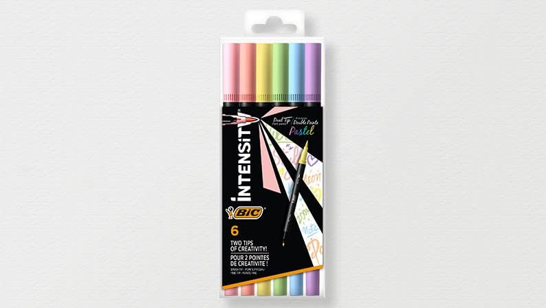 Conjunto de mesa bic pastel com marcadores, lapiseiras, marcadores e marcadores de ponta fina - tinta pastel e corpo variados, pacote de 23