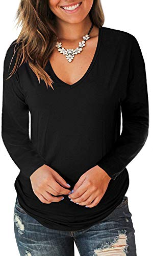 Jescakoo Long Sleeve Sweatshirts for Women Sexy Deep V Neck T Shirts Black S