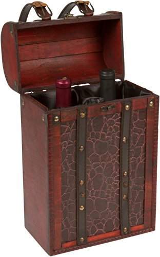 Treasure Chest Wine Box - Wooden for 2 Wine Bottles - By Trademark Innovations By Trademark Innovations