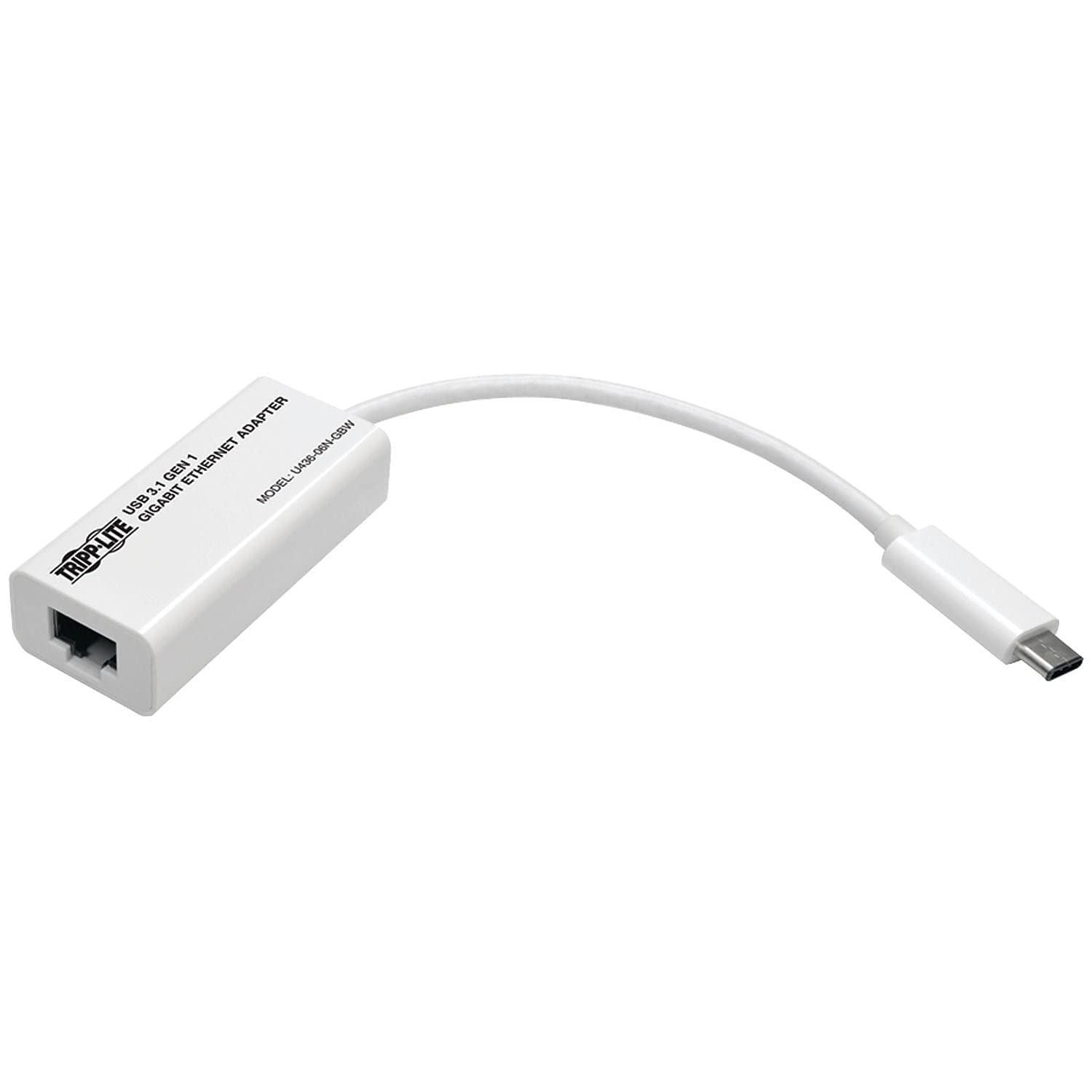 Tripp Lite U436-06N-GBW USB-C (Type-C) USB 3.1 Gen 1 To Gigabit Ethernet Nic Network Adapter, 10/100/1000 Mbps, Thunderbolt 3 Compatible, White