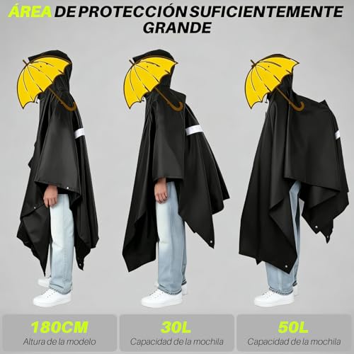 ZQSQD 3 en 1 Impermeable para Lluvia Hombres y Mujeres, Poncho de Lluvia Reflectante con Capucha, Chubasquero con Bolsillos con Cremallera, Adecuado para Senderismo, Acampada y Ciclismo