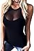 Mitario Femiego Womens Sexy Slim Fit See-Through Gauze Low-Cut Bodycon Tank Party Clubwear Shirt Balck M