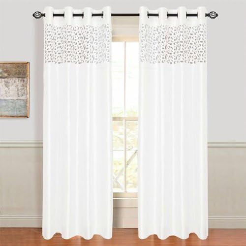 Set of 2 Lavish Home Karla Laser-Cut Grommet Curtain Panel - White