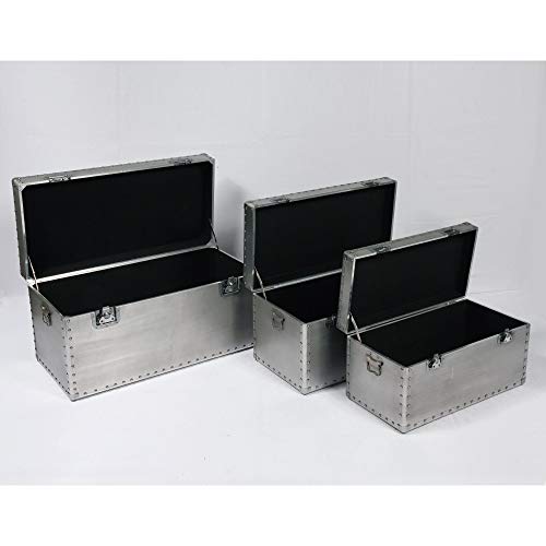 Armette Rectangle Accent Trunk Set in Antique Silver with Three Trunks, Aviation Style Latches, And Riveted Seams, by Artum Hill - Thumbnail 4