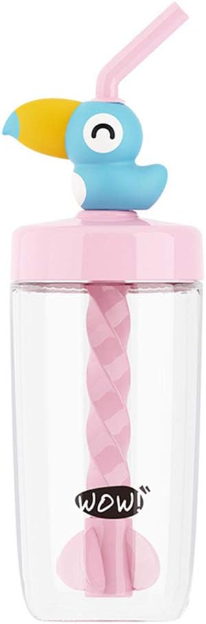 TREESTAR [400ml/14oz Portable Water Cup with Stirring Straw for Kids Children Parrot Fruit Juice Drinks Bottle Non-Leak Plastic Drinking Bottles Gift