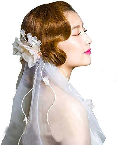 Urchart Happiness Bride Bridal Headwear Korean Style Wedding Bridal Veil Studio Hair Ornaments Tassels 2 Tiers Veils (Pink)