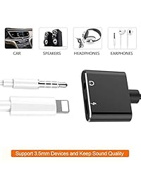 Cargador de adaptador de audio 2 en 1 de 3,5 mm para iPhone XR XS MAX X 7 Plus 8 Plus iPad iPod Jack Convertidor de carga del automóvil Accesorios Cable y conector de audio Adaptador divisor de auriculares (Negro)