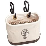 Klein Tools 5144 Aerial Oval Bucket Made of No. 6 Canvas with Black Molded Polypropylene Bottom, with Hooks, 15-Pockets,White,Small