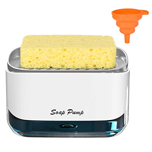 Kitchen Dish Soap Dispenser with Sponge Holder, 2021 Newest 2-in-1 Countertop Soap Pump Dispenser, for Kitchen Sink Dishwashing Soap Dispenser - 12.5 Oz