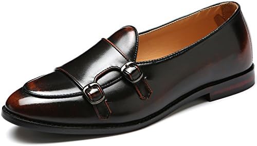 NJiang Men's Leather Double Monk Strap Loafers Slip On Prom Monk Oxford Business Formal Dress Shoes