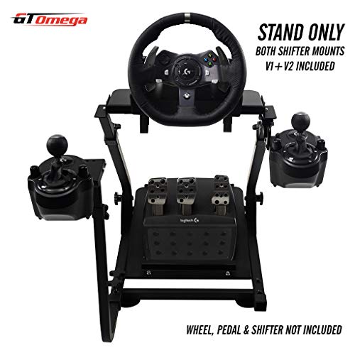 GT Omega Racing Wheel Stand for Logitech G920 Driving Force Gaming Steering Wheel & Pedals, PS4, Xbox, Ferrari, PC – Pre Drilled, Foldable, Tilt-Adjustable to Ultimate Simulator Racing Experience