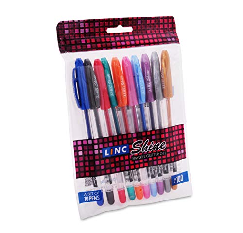 Linc Shine Sparkle Glitter Gel Pen Pack of 10 (Multicolour)