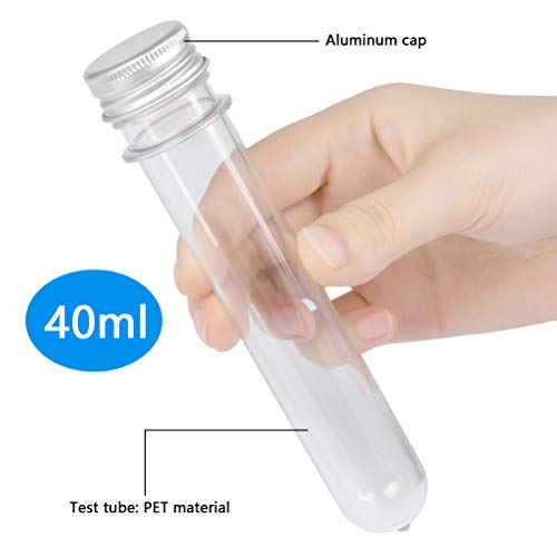 FOCCTS 15 Pack Test Tubes with Rack - 40ml Clear Plastic Test Tube Gumball Candy Tube Plastic Vials with Caps 25x140mm - 24 Holes Detachable Test Tube Rack Holder for 25mm Tubes - Thumbnail 4