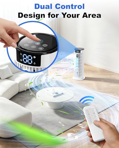 Portable Air Conditioner, 4 in 1 Air Cooler, Tower Fan with 2 Spray Modes, Timing Function and Remote Control, Personal Evaporative Cooler Mini Air Conditioning Unit for Home Office Bedroom(Off White)