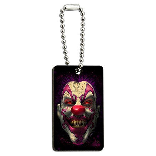 Creepy Scary Clown Keep It Smiling Wood Wooden Rectangle Keychain Key Ring