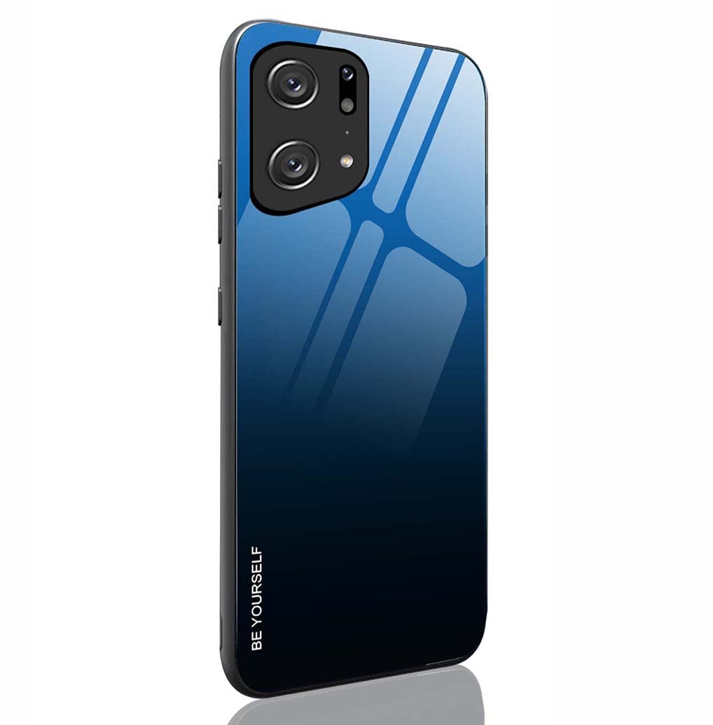 SEAHAI Case for OPPO Find X5 Pro, Ultra Thin Gradient Color Tempered Glass Hard Back & Soft Silicone TPU Bumper Hybrid Shockproof Cover, Elegant Blue