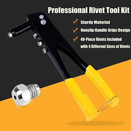 URGENEX Rivet Gun Hand Riveter with 48pcs Metal Rivets Heavy Duty Riveter Kit Professional Pop Rivet Gun