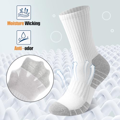 Niorasen 6 Pairs Mens Socks, Cushioned Breathable Sports Socks Outdoor Multipack, Comfortable Crew Cotton Athletic sock for Work Walking Hiking Running, Black White Grey Pure Black Pure White