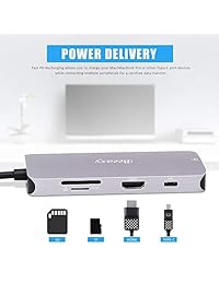 Beeasy USB C Hub, adaptador USB C 7 en 1 con puerto HDMI 4K, 2 puertos USB 3.0, puerto Ethernet RJ45, puerto de carga USBC, lector de tarjetas Micro SD SD para MacBook Pro 2016 2017 2018