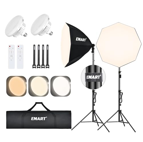 EMART Softbox Lighting Kit, 2 Pack 65x65cm Octagonal Soft Box Light with 135W LED Photo Bulbs, 3000K-6500K Dimmable Photography Continuous Lights for Portraits Video Product Shooting and Filming