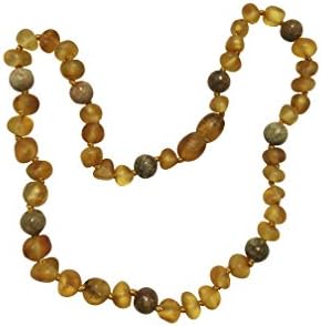 Unpolished Amber and Jasper CALMING and TEETHING Necklace - Unisex- Safely Knotted Beads (Honey/Jasper)