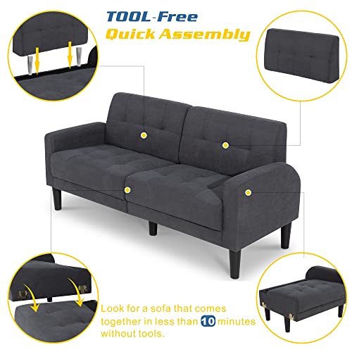 Vongrasig 63" Small Modern Loveseat Couch, MidCentury Fabric Low Back